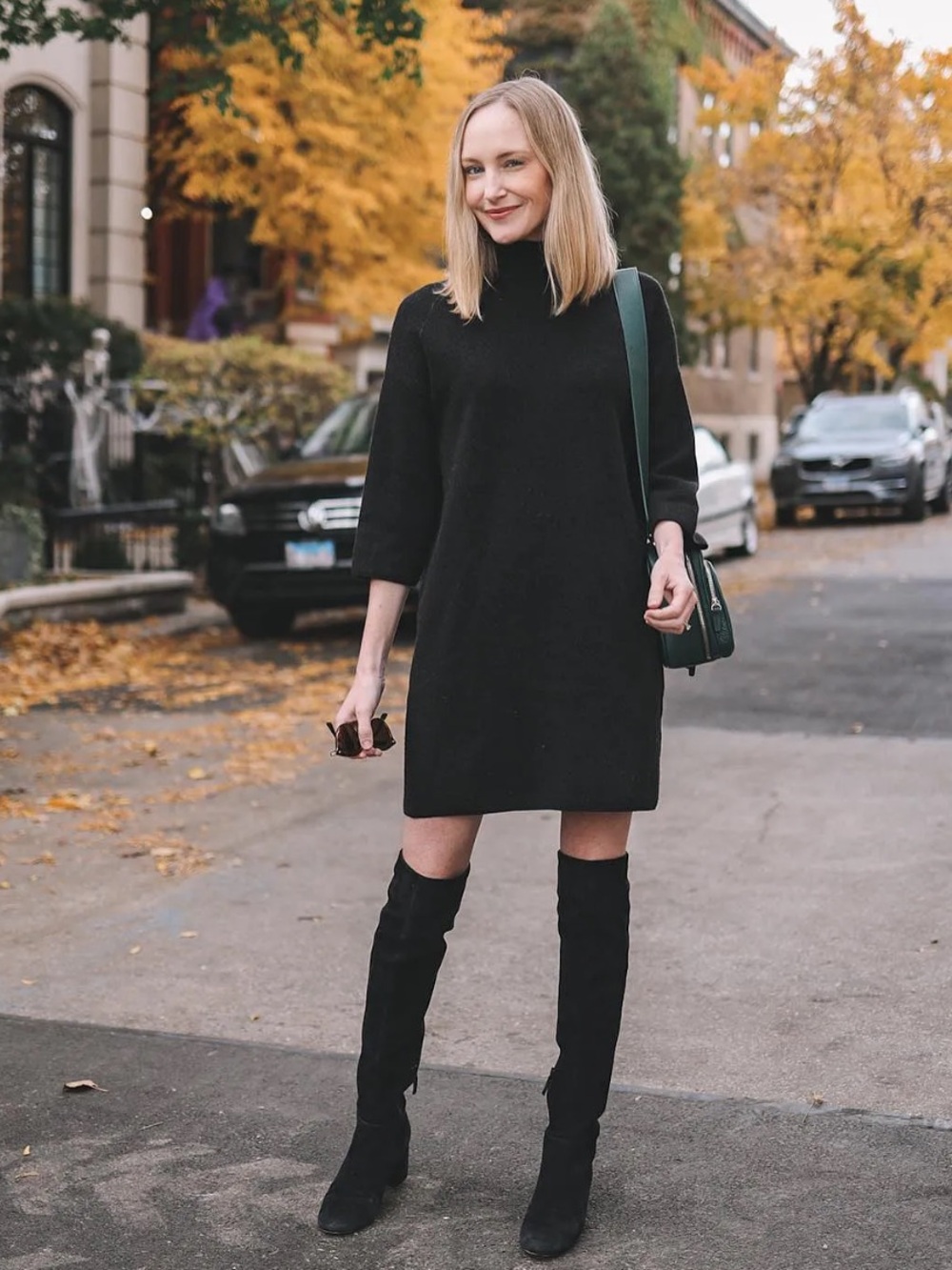 Tuckernuck Black Long-Sleeve Mock Neck Sweater Dress